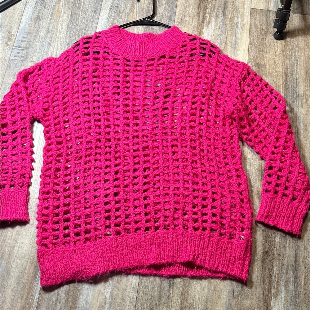 Urban‎ Outfitters Fuchsia Open-Knit Sweater